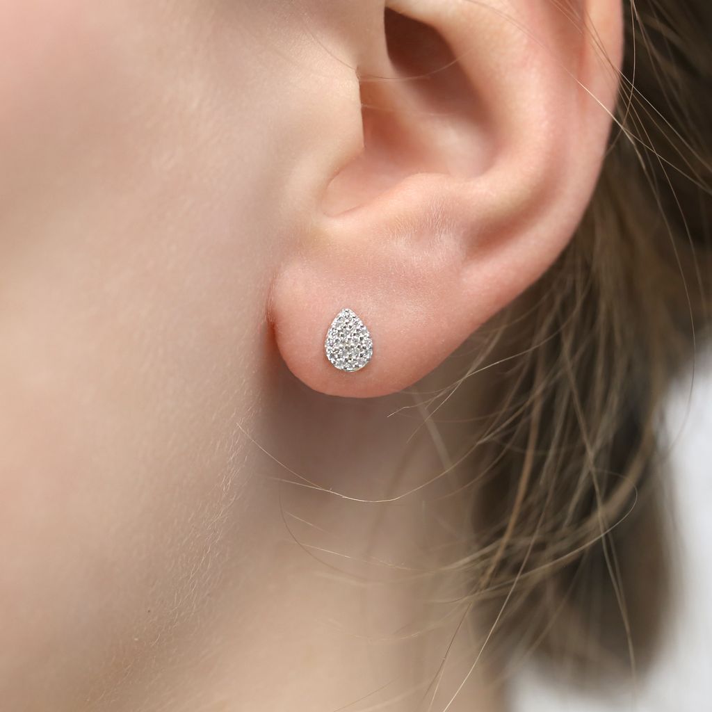 Neue Bling 9NB-0700 Silber-Ohrstecker - Frauen - Zirkonia-Steine - Tropfen - 6,7 x 5,2 mm - Rhodium - Silber