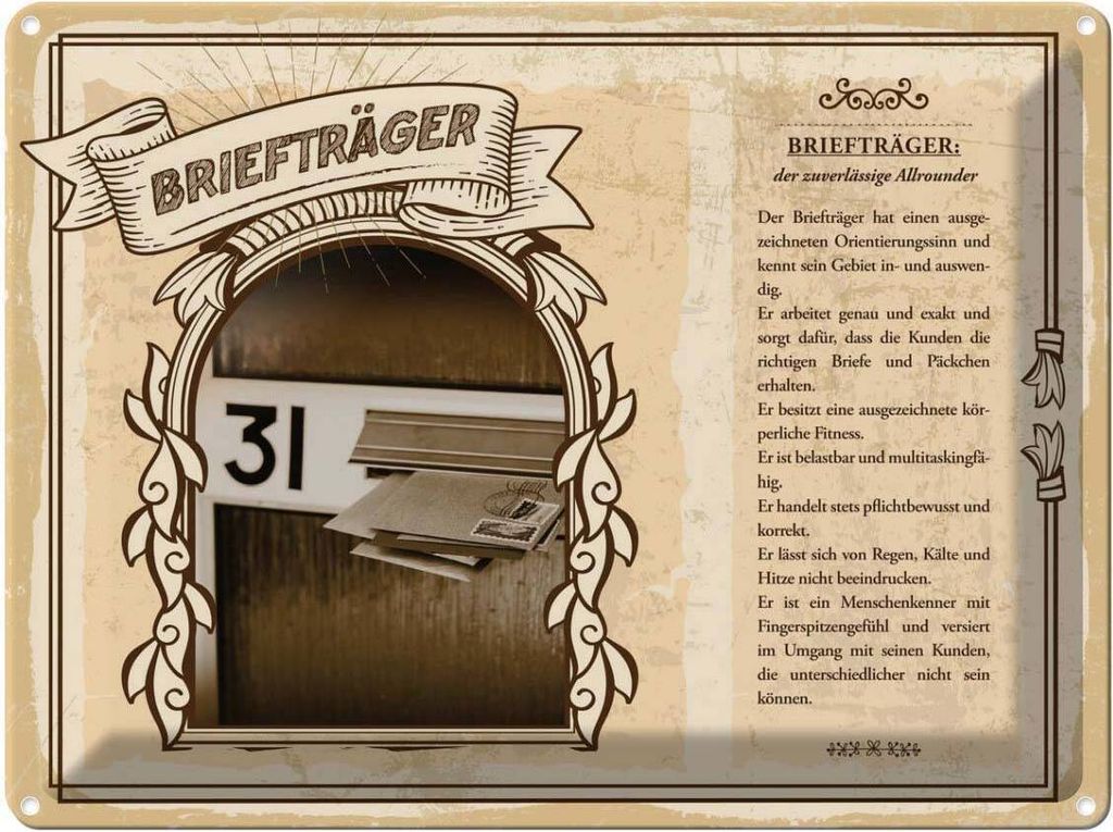 vianmo Blechschild 30x40 cm Briefträger zuverlässig Allrounder Beruf Arbeit