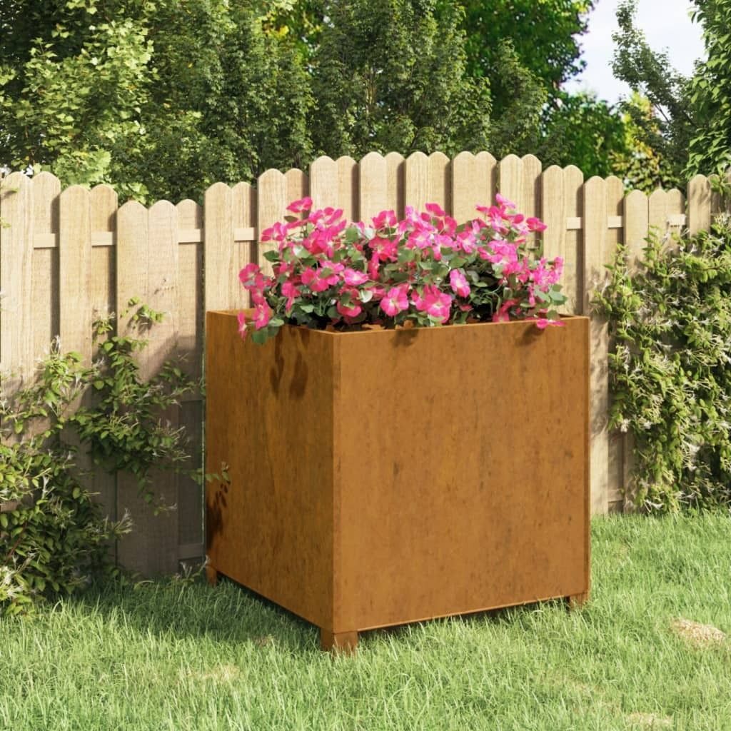 "Rabatt" Pflanzkübel modernem Design - Blumentopf/Pflanzkasten - mit Beinen Rostig 50x50x50 cm Cortenstahl - Beete CC22018