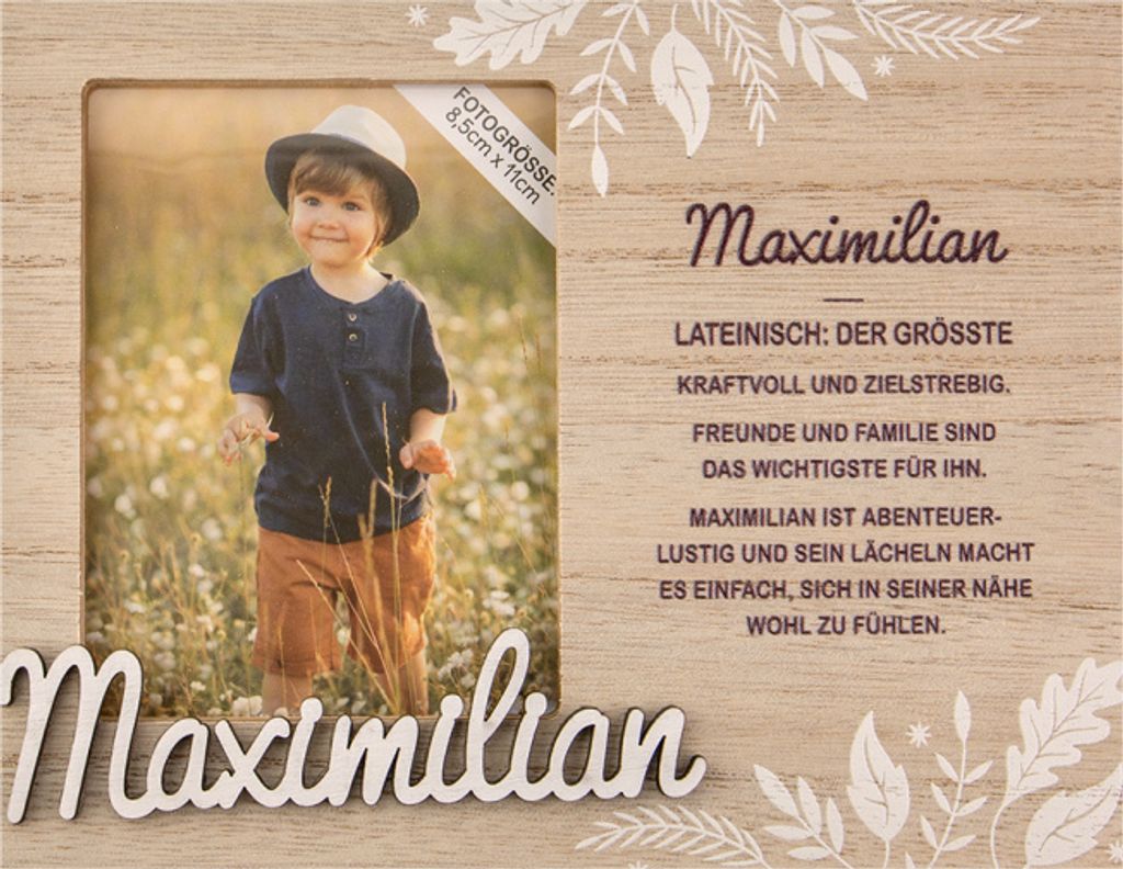 Personalisierter Bilderrahmen für Erwachsene, Kinder, Babys in Holzoptik mit Spruch -Bilderrahmen Maximilian