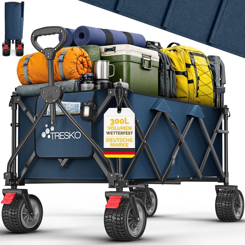 Carretto pieghevole TRESKO® da 300 L con freno, blu | Immagine del prodotto 