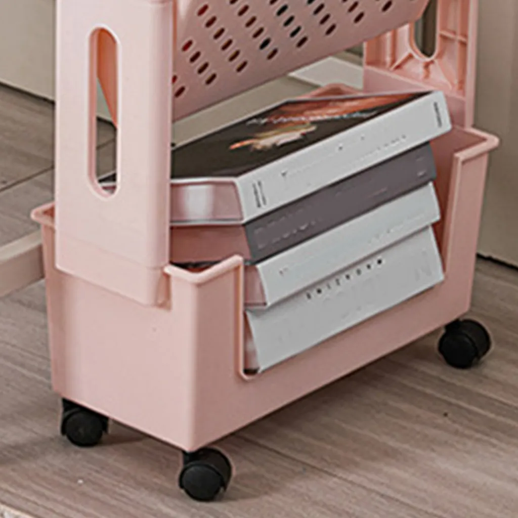 Étagère mobile rose à plusieurs niveaux avec roulettes amovibles 45cm