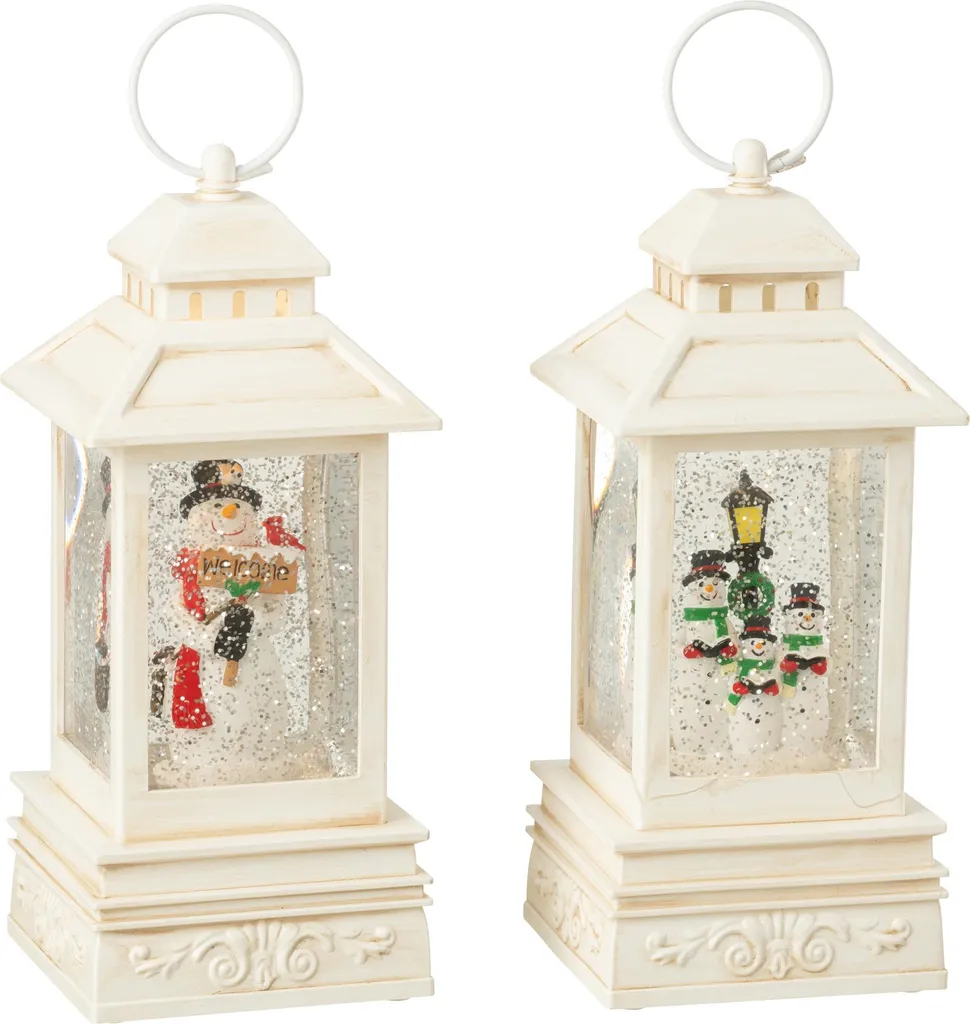 Lanterne de Noël avec Bonhomme de Neige et Paillettes Lumineuses J-Line