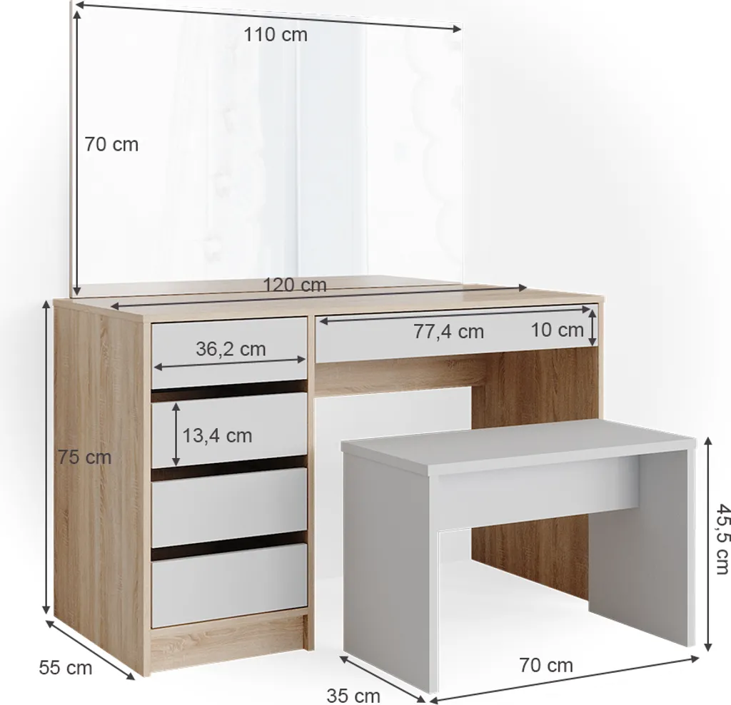 Coiffeuse Vicco Sherry 120cm pour organiser tout votre maquillage