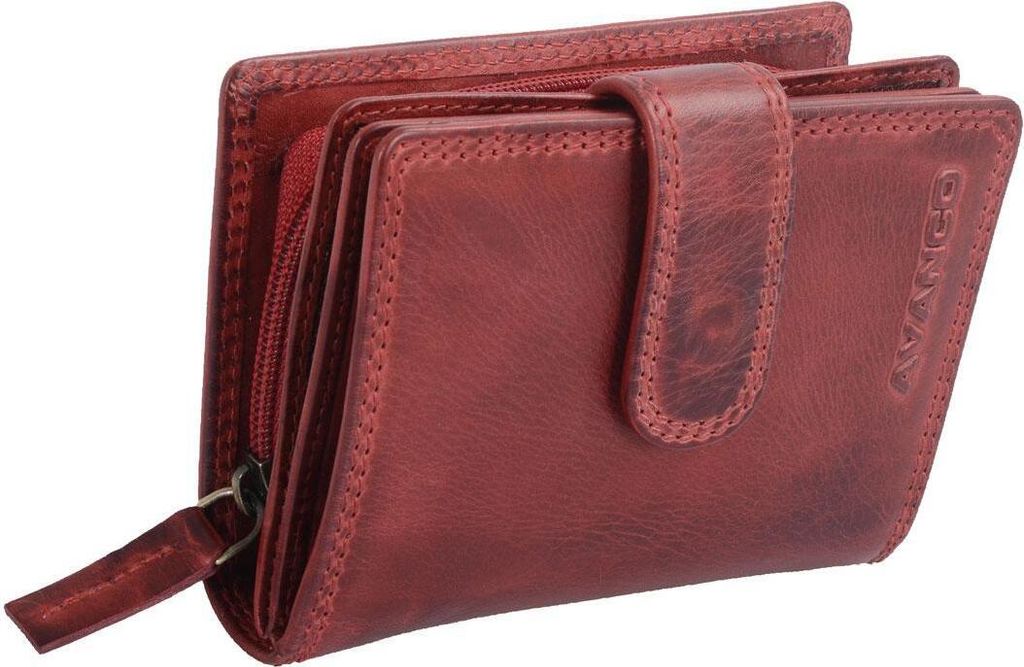 schicke Geldbörse Damen Leder Portemonnaie mit Lasche Avannco cherry 13x9 cm