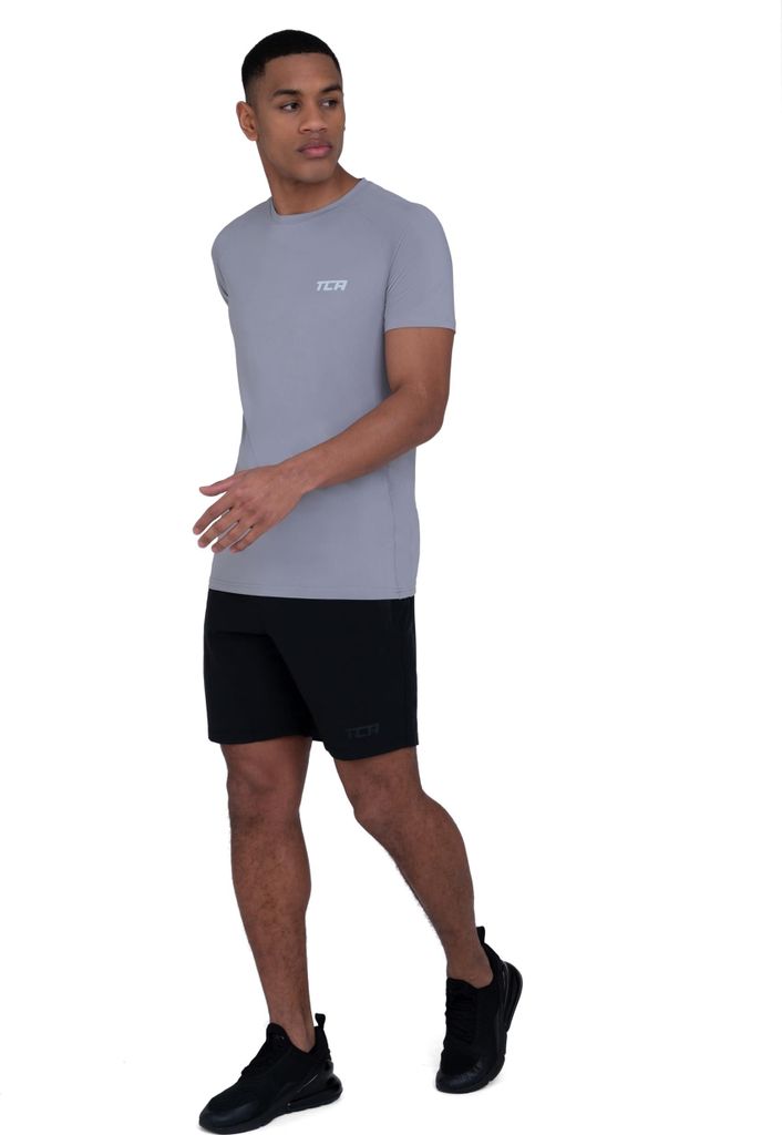TCA Herren Stamina Laufshirt/Trainingsshirt mit versteckter Reißverschlusstasche - Hellgrau, S