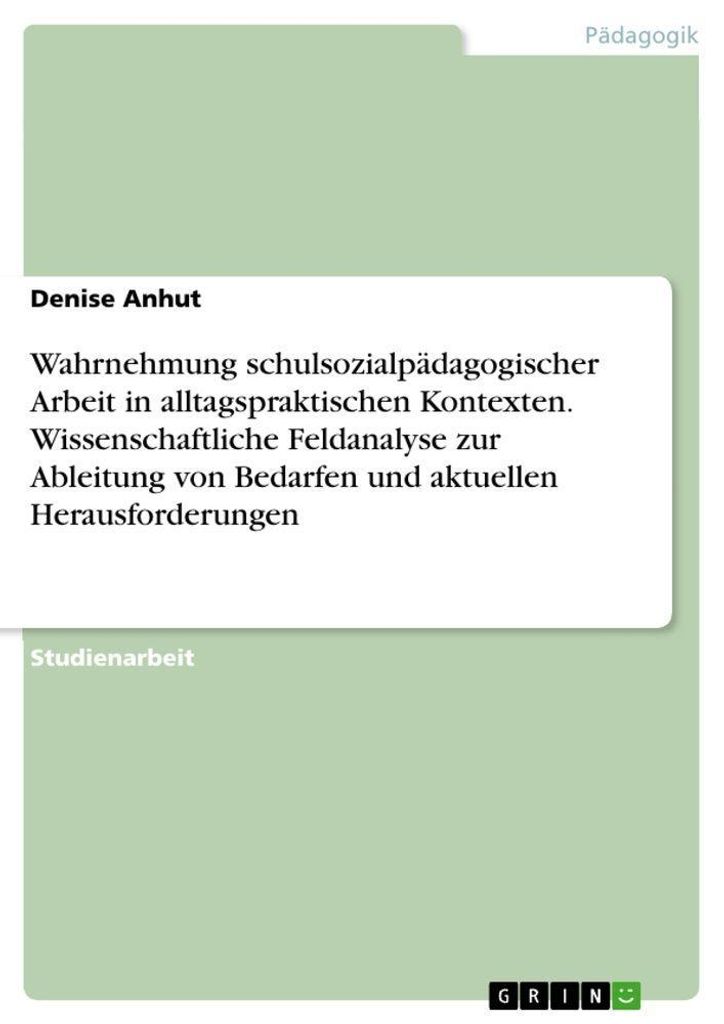 Wahrnehmung schulsozialpädagogischer Arbeit in alltagspraktischen Kontexten. Wissenschaftliche Feldanalyse zur Ableitung von Bedarfen und aktuelle...