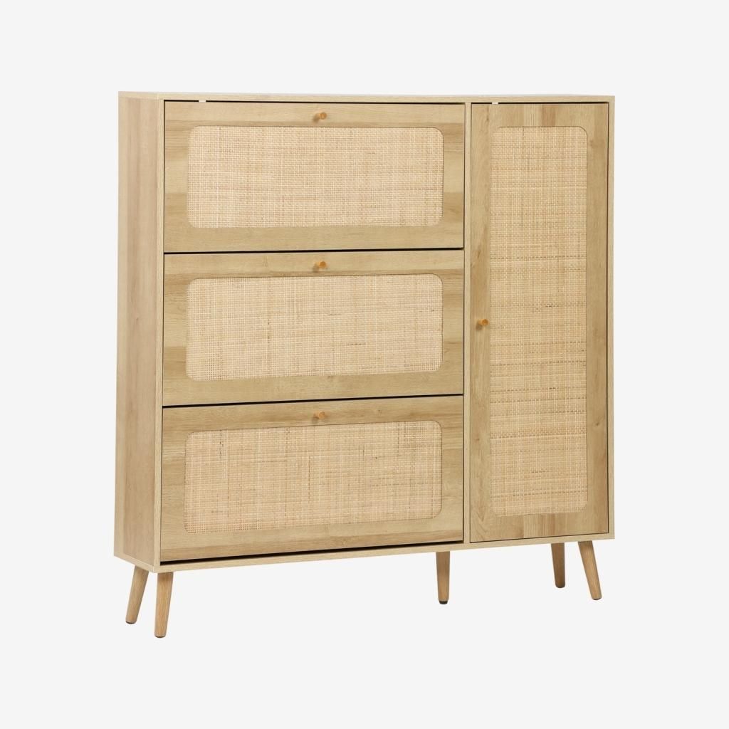sweeek - Schuhschrank mit Rattan-Geflecht und 3 Klapptüren Produktbild 