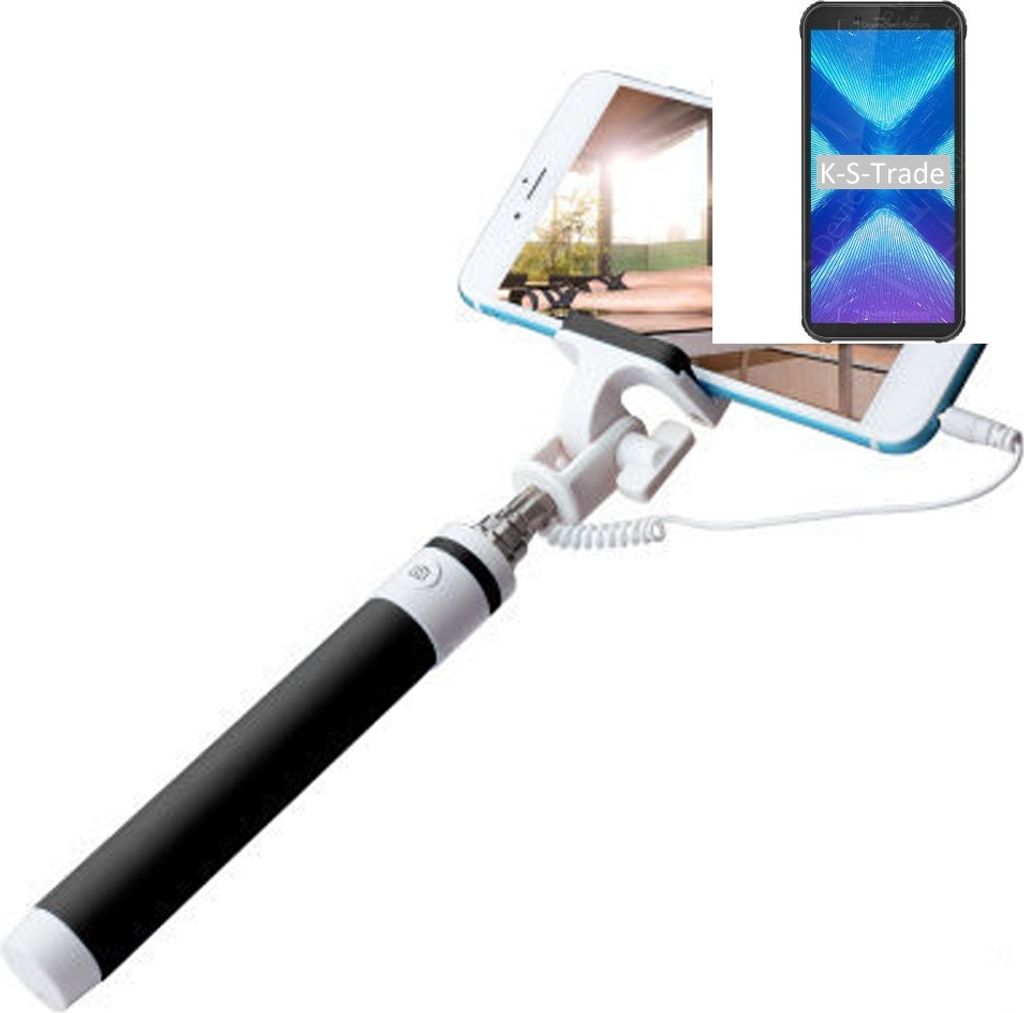 K-S-Trade Selfie Stick kompatibel mit Blackview BV5500 Plus Selfiestick kabelgebunden Monopod mit Kabel Stab Stange Selfportrait Handheldstick