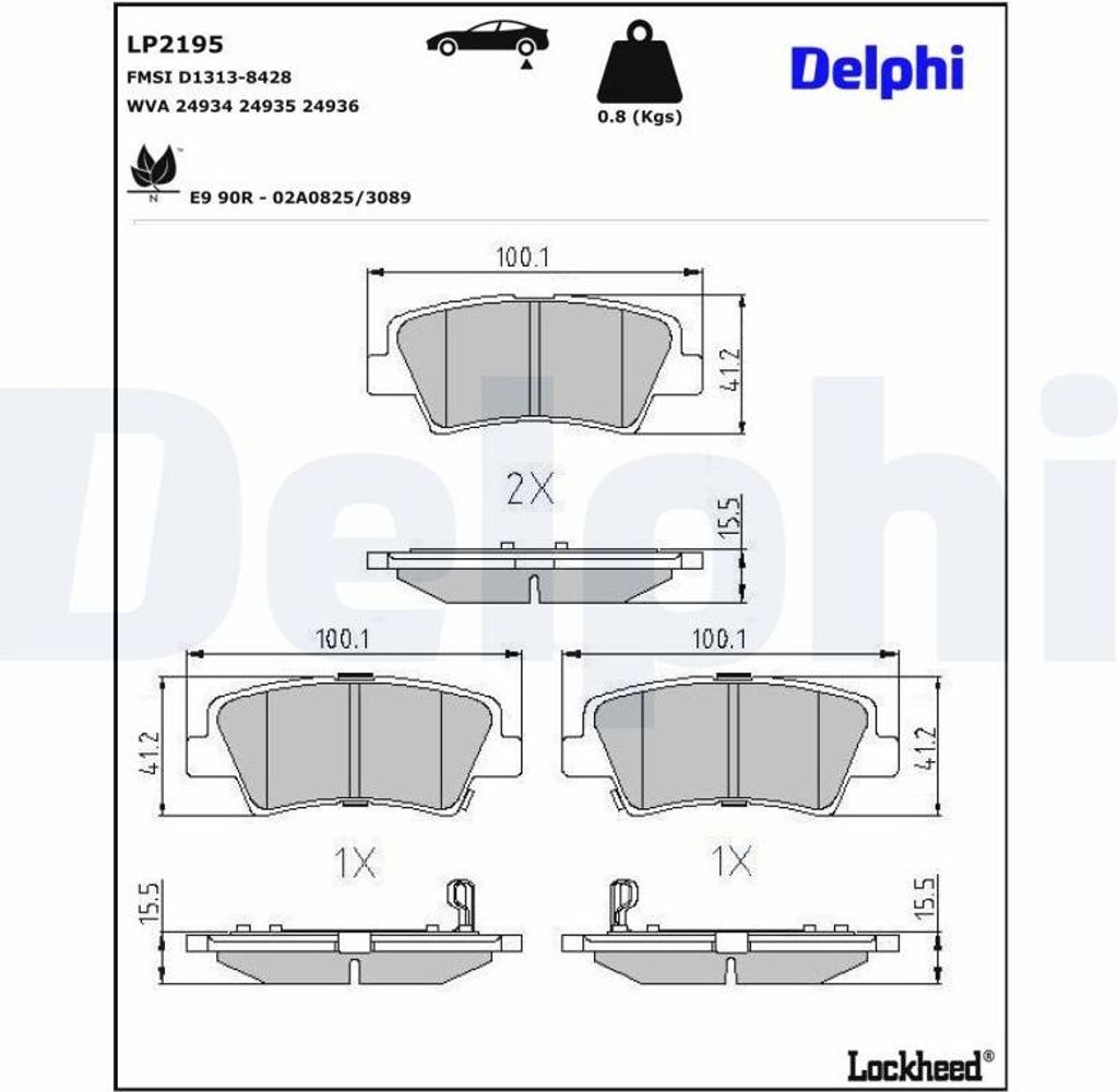 DELPHI Bremsbeläge Satz Bremsklötze für HYUNDAI i30 (FD) LP2195