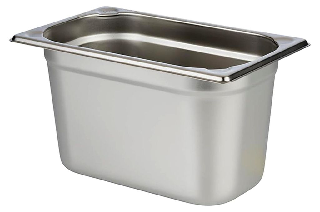GN 1/4 Behälter aus Edelstahl, Abmessungen 265 x 160 mm/Höhe 150 mm/Volumen 4,0 Liter