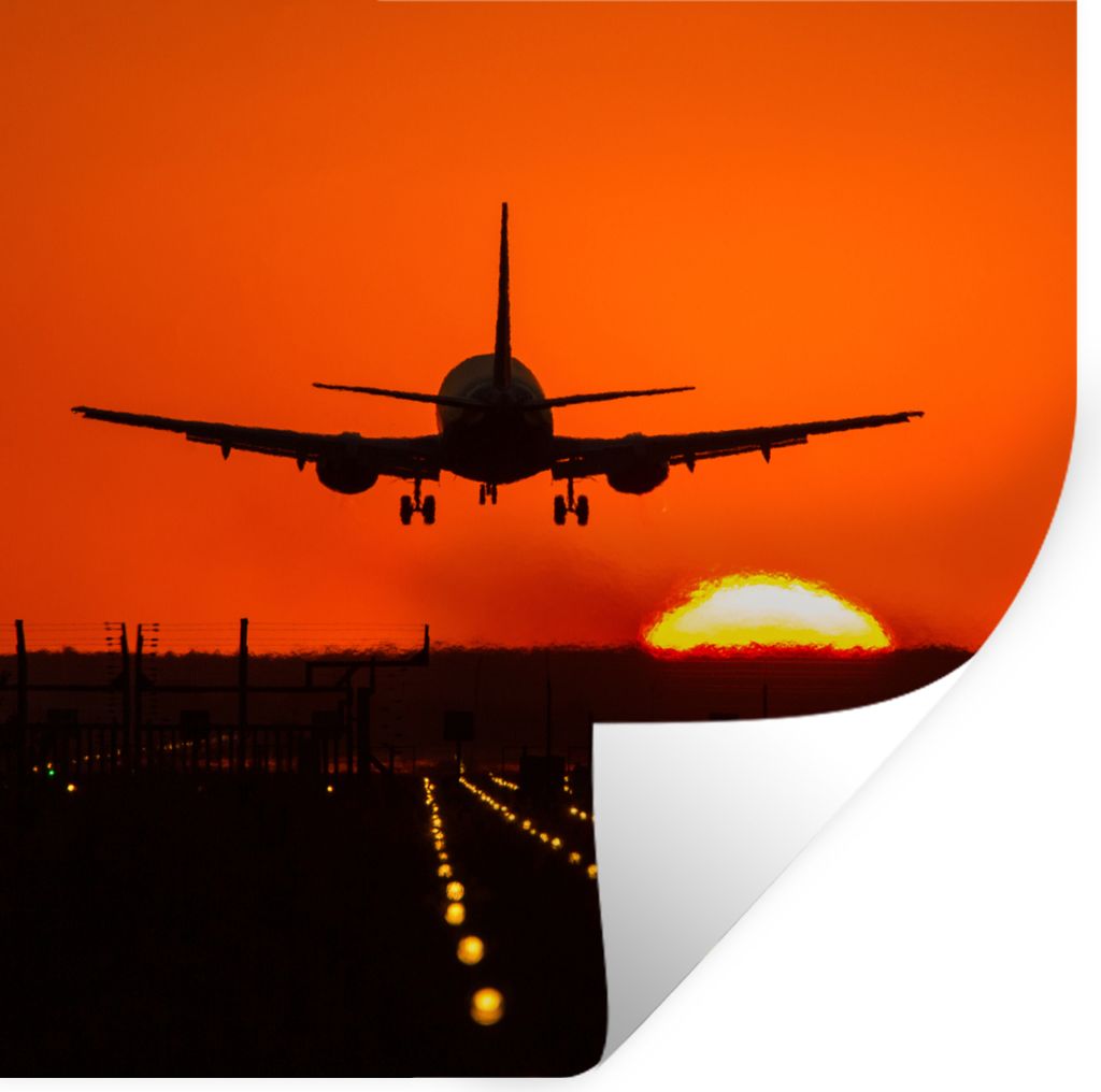 MuchoWow Wandtattoo Wandsticker Wandaufkleber Sonnenuntergang - Flugzeug - Orange - Sonne 50x50 cm Selbstklebend und Repositionierbar - Selbstkle...