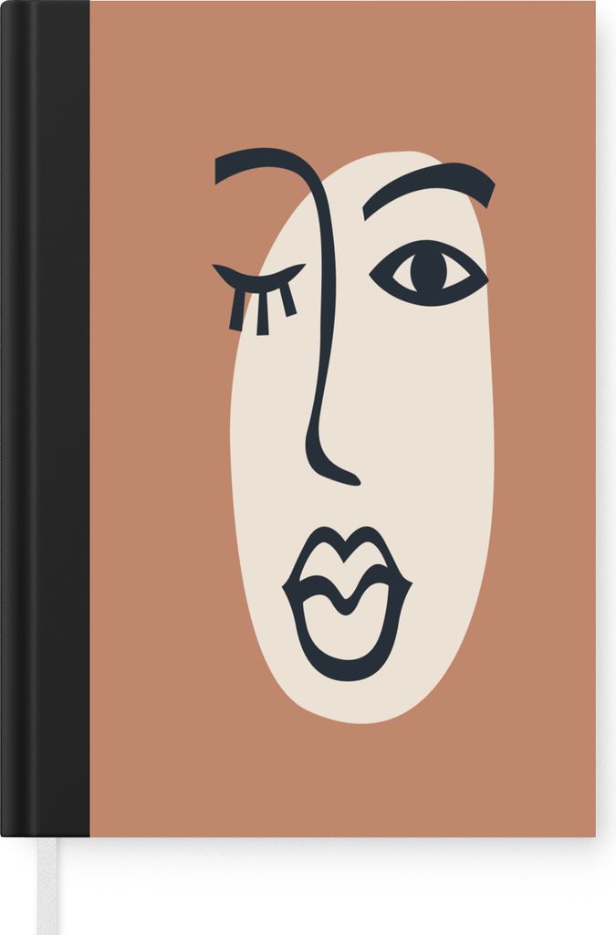 MuchoWow Notizbuch Tagebuch Haushaltsbuch Notebook A5 Pastell - Gesicht - Frau - Braun - Notizblock - Notizheft - Notebook - Schreibblock - Papier