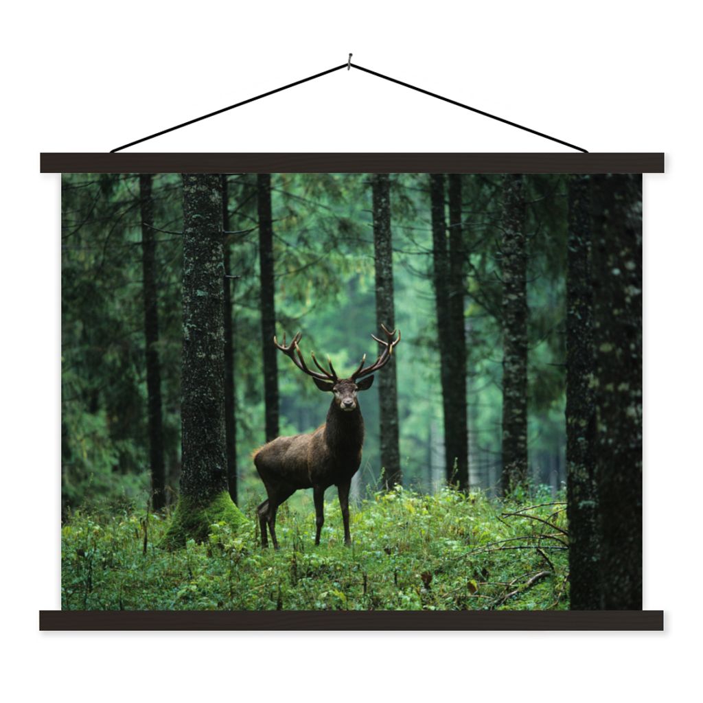 MuchoWow Textilposter Hirsche - Wald - Bäume - Tiere - Natur 150x113 cm mit schwarzem Rahmen - Wohnzimmer