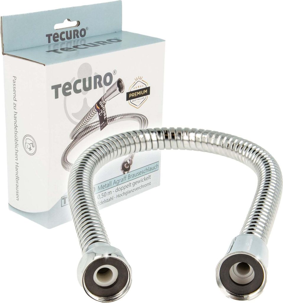 tecuro Metall Agraff Brauseschlauch 0,50 m, doppelt Produktbild 