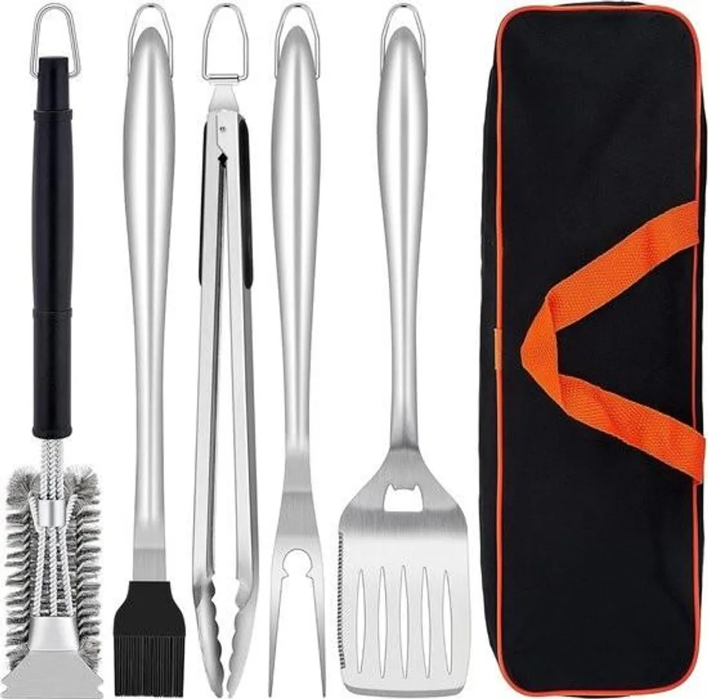 Kit ustensiles barbecue inox de 6 pièces avec mallette de rangement noir