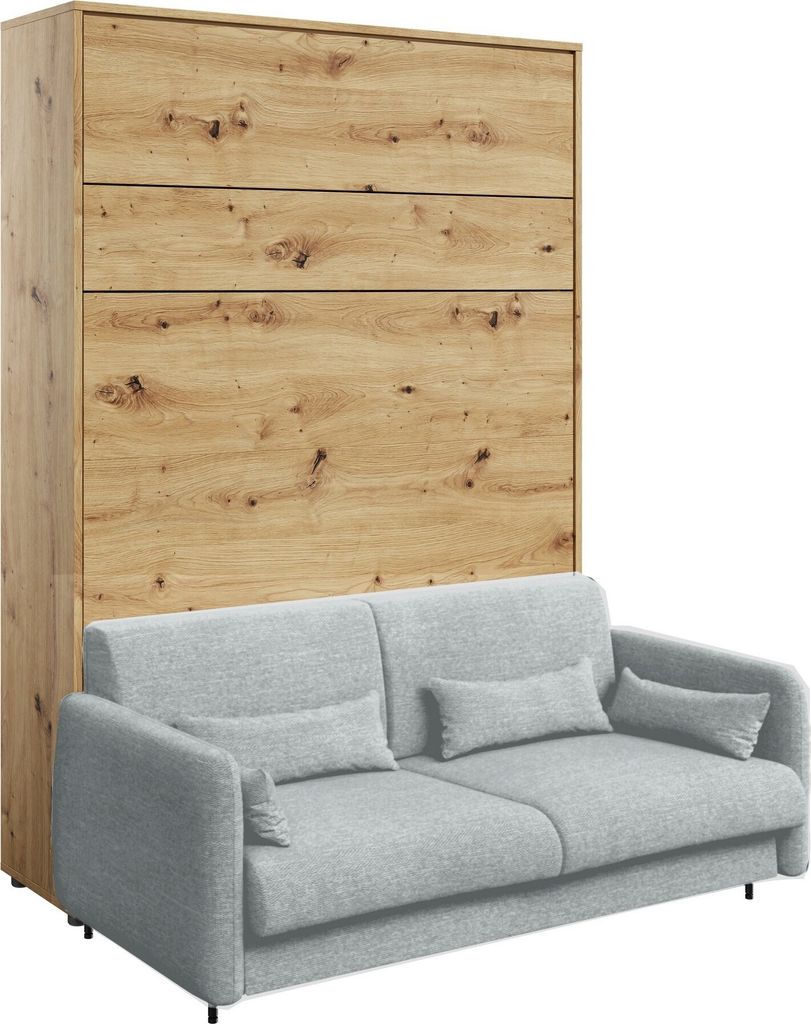 Furniture24 Schrankbett mit sofa Bed Concept 140x200 cm Lenart Bett im Schrank Klapbett Artisan Eiche/Grau