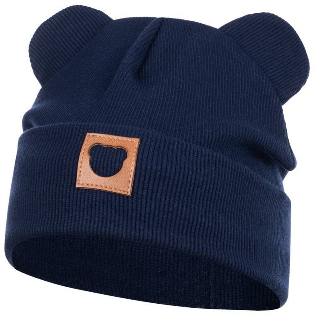 Mütze Übergangsmütze Junge Mädchen Beanie Ohren gerippt, Gr. 42-44, Dunkelblau