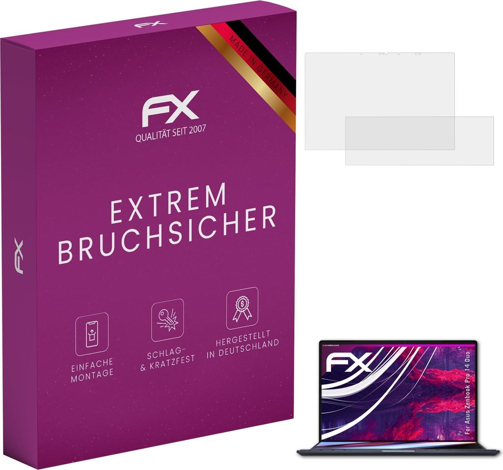 atFoliX FX-Hybrid-Glass Displayfolie kompatibel mit Asus Zenbook Pro 14 Duo Glasfolie
