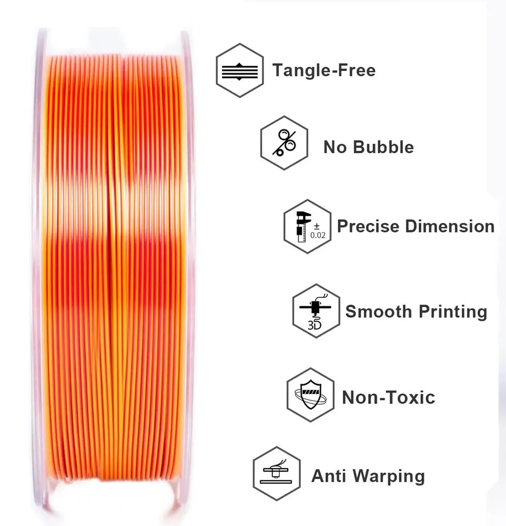 Filament 3D PLA Silk bicolore pour impression décorative - Bobine de 5 kg