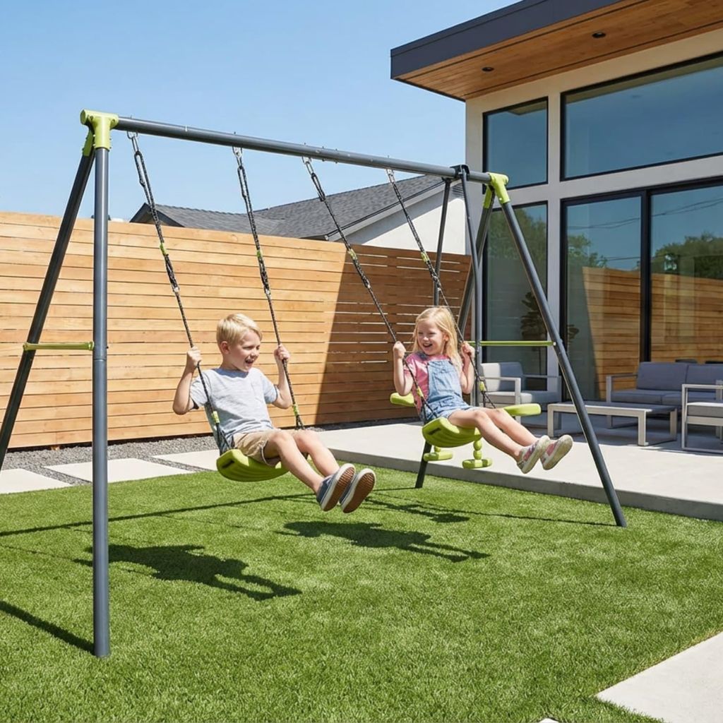 Kinderschaukel,Dreifache Metallschaukel,mit einer Tragkraft von 440 lbs für drei Sitze, Schaukelanlage– Sicherheitsmodell für Außen-Spielplät...