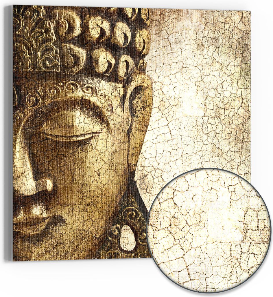 DEQORI Hybrid Leinwand Bild 50x50 cm 'Goldene Ruhe' Wandbild Glas flach modern