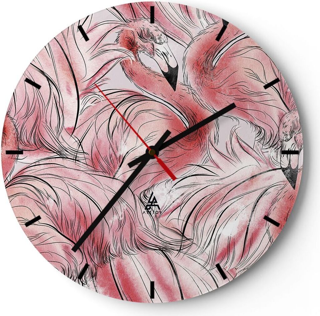 Wanduhr - Rund - Glasuhr - Flamingo Pink Exotik - 40x40cm - Schleichendes Uhrwerk - Lautlos - zum Aufhängen bereit - Dekoration Modern - Wanddekor...