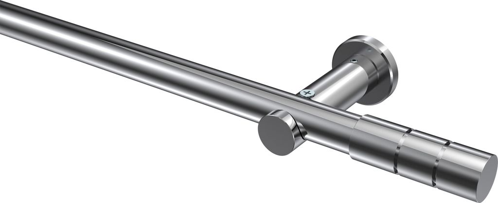 Interdeco Gardinenstange / Vorhangstange Chrom, Typ Platon Elanto (Rillenzylinder) ohne Ringe, 20 mm Ø 1-läufig, 280 cm