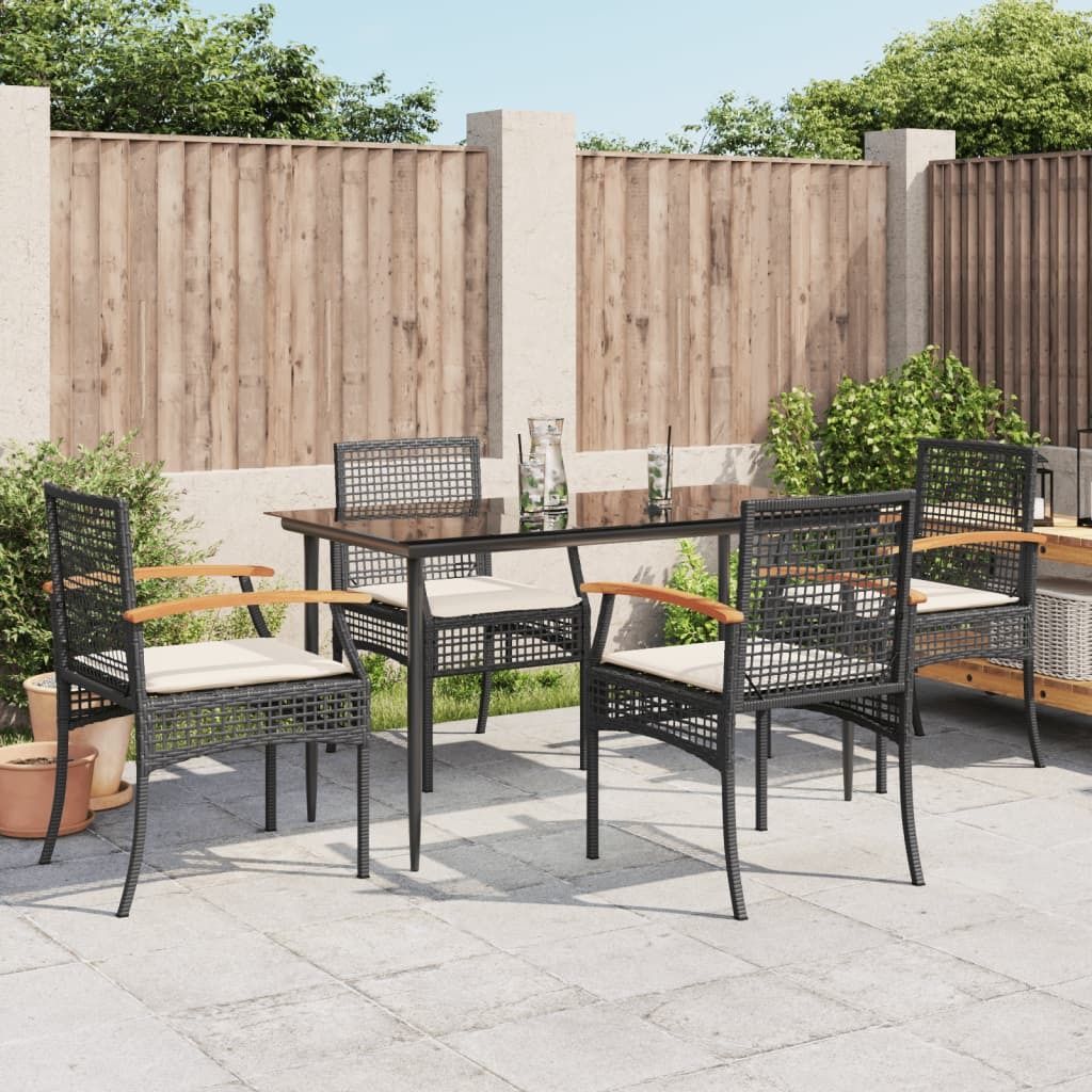The Living Store 5-tlg. Garten-Essgruppe mit Kissen Schwarz Poly Rattan