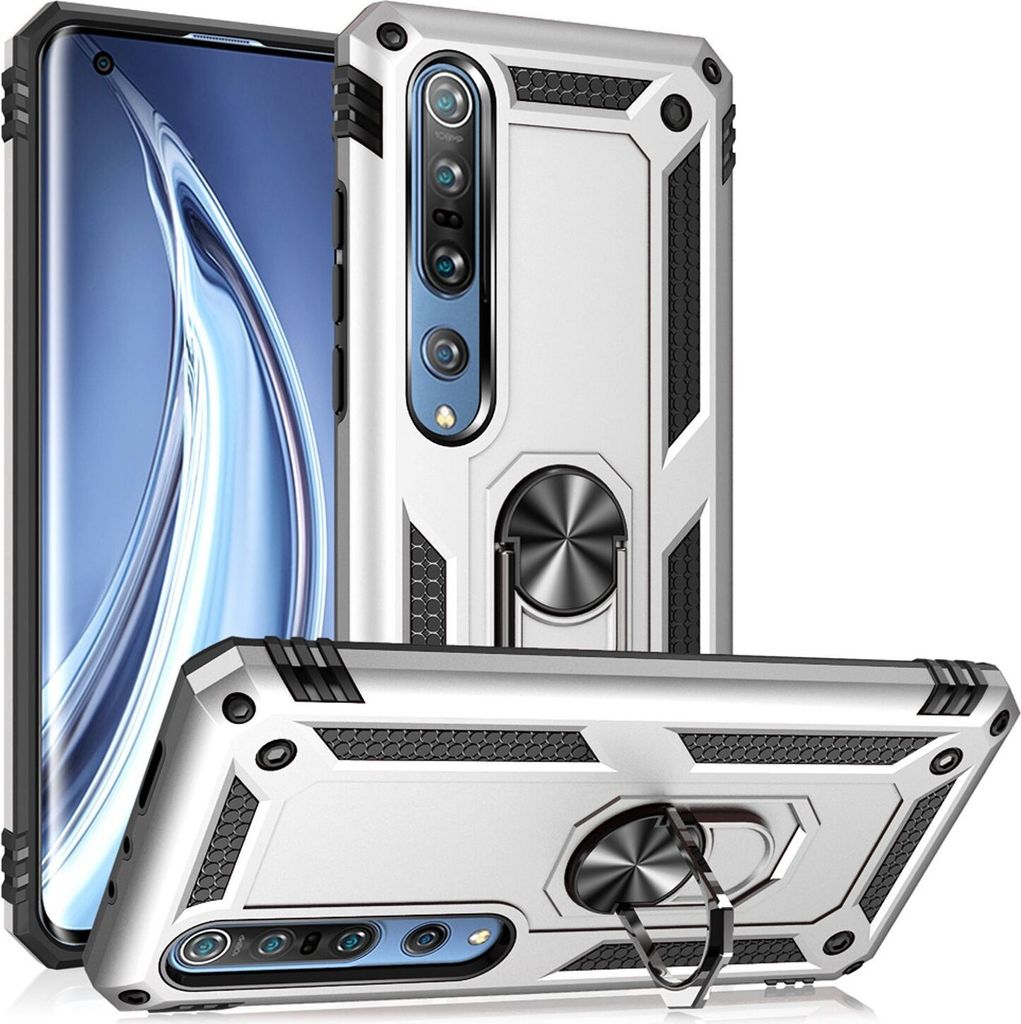 NALIA 360° Ring Handyhülle für Xiaomi Mi 10 / Mi 10 Pro, Handy Case Schutz Cover Etui Silber