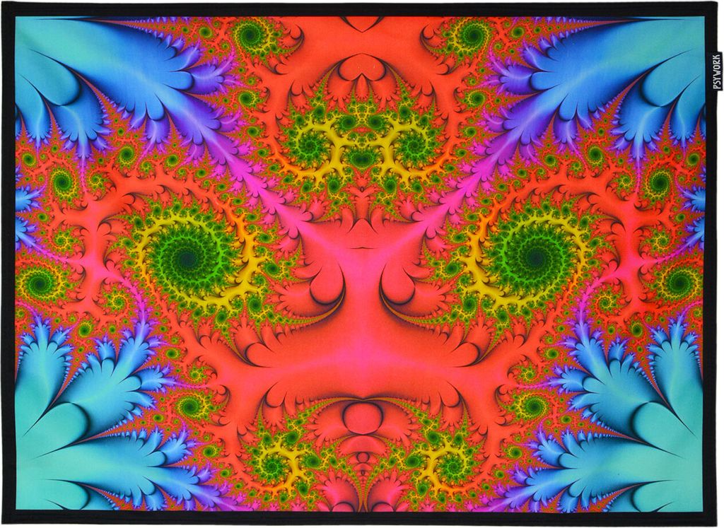 PSYWORK Schwarzlicht Stoffposter Neon "Fractal Wonderland Red", 0,5x0,7m