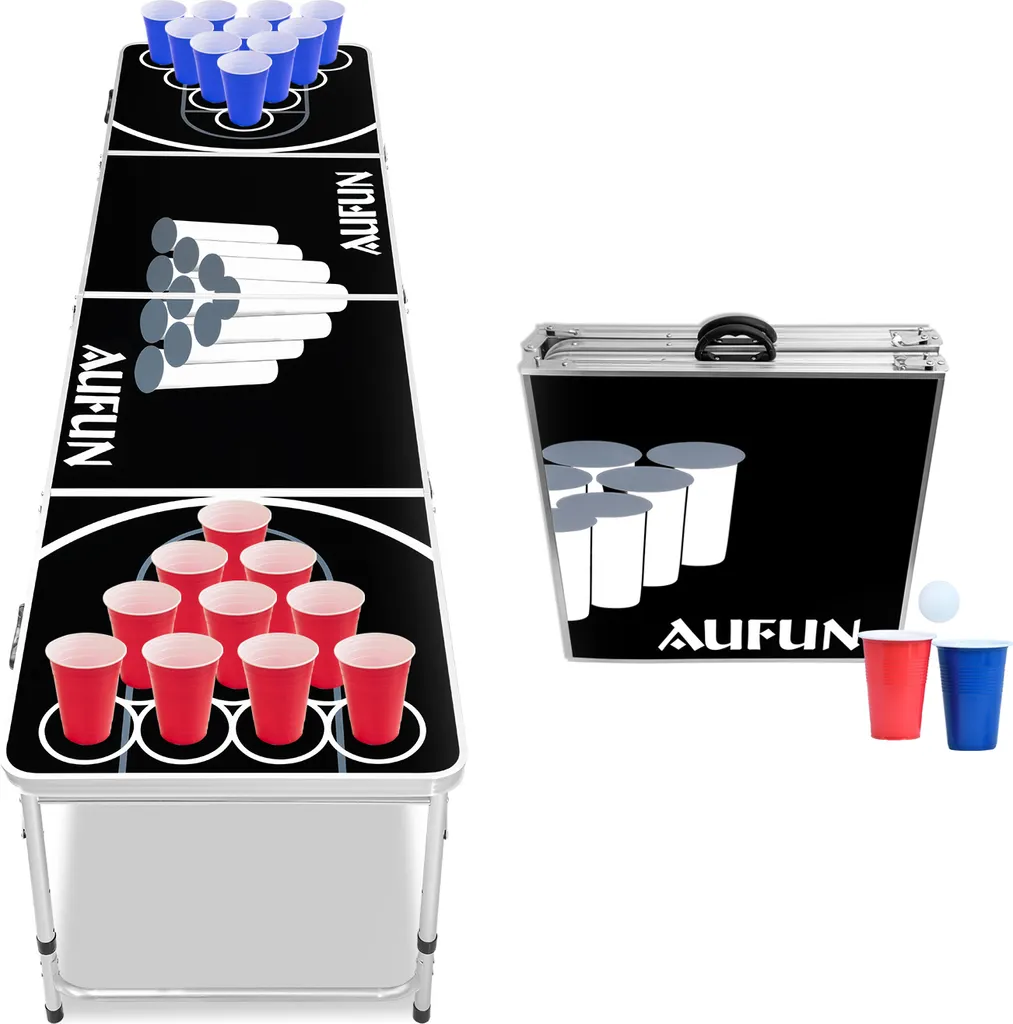 Table de Beer Pong LZQ avec 100 Gobelets et 5 Balles pour Soirée Festive