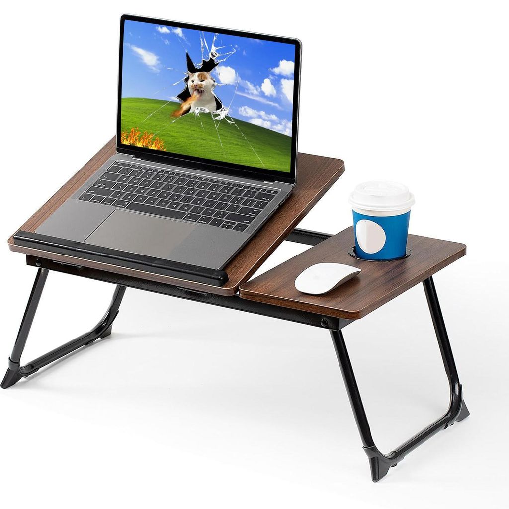 Laptoptisch am Bett, Sofa, verstellbarer klappbarer Betttisch mit Getränkehalter, Frühstückstablett, tragbarer kleiner Bettschreibtisch 33×56×...