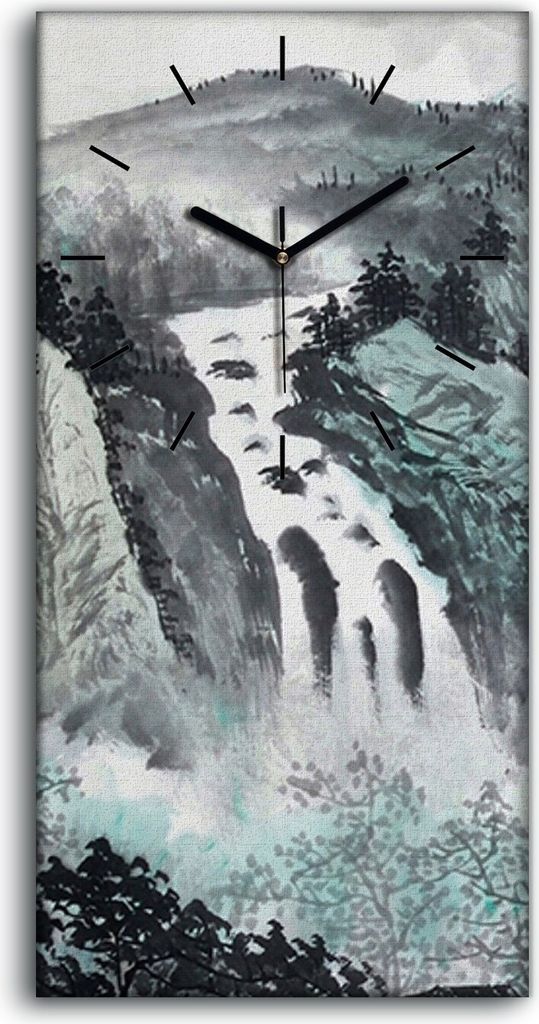 Wandkunst Leinwand Bild Uhr Geräuschlos 30x60 Tinte Wasch Landschafts Berg - schwarze Hände