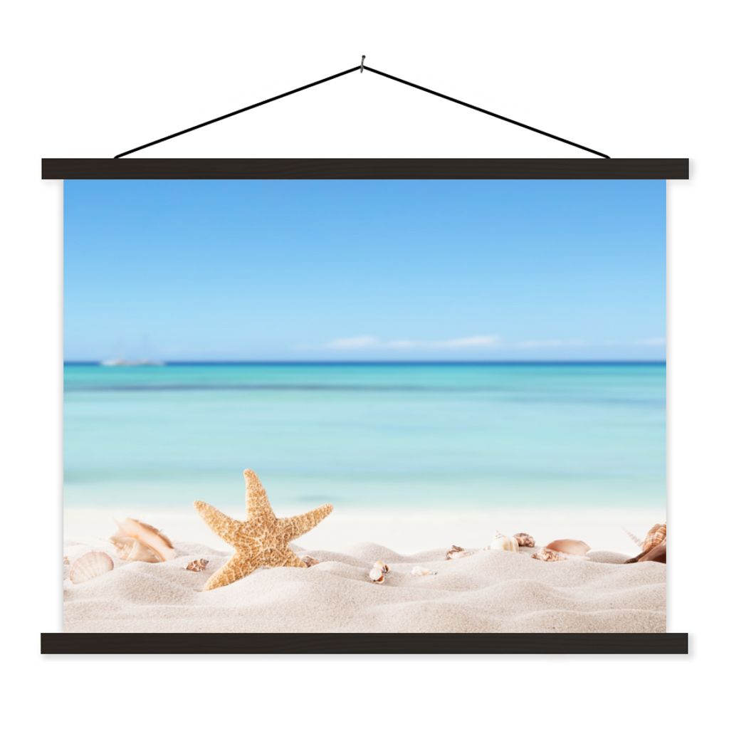 MuchoWow Textilposter Strand - Meer - Muscheln - Seesterne 60x45 cm mit schwarzem Rahmen - Poster Schlafzimmer
