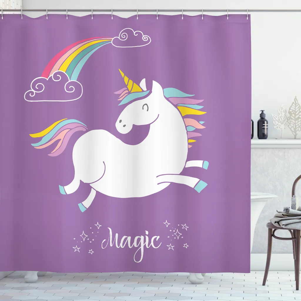 Offerta Tenda Doccia Unicorno 175x180cm Viola Lavanda ABAKUHAUS
