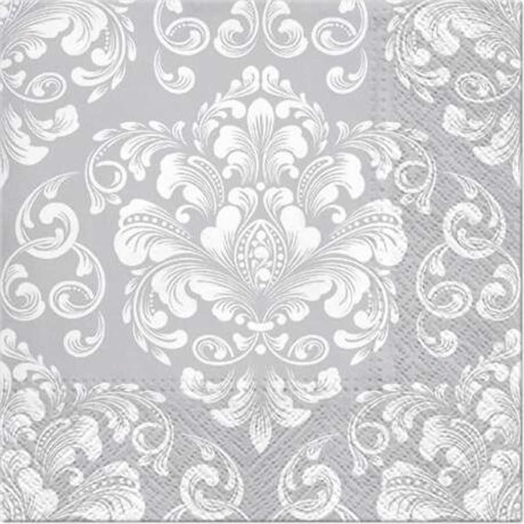 20 Servietten Beautiful Moments silver - Florale Ornamente silber 33x33cm