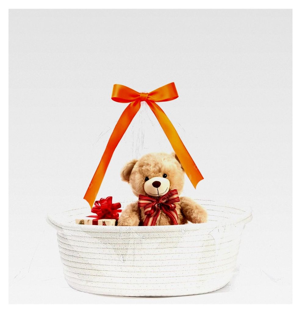 Geschenkkorb aus Leder für Geschenke, 33x20x15 cm, geflochtener Korb mit transparenten Geschenktüten und Bändern, Geschenkkorb für Hochzeit, Ge...