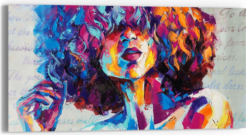 DEQORI Glasbild Echtglas 60x30 cm 'Bunter Lockenkopf' Wandbild Bild modern Deko