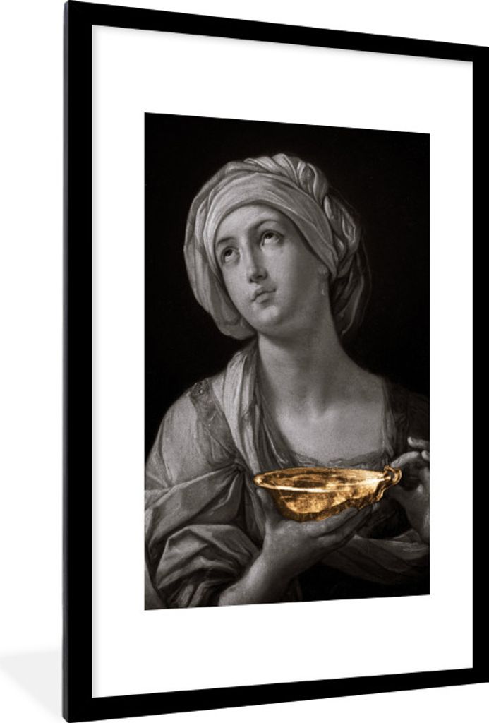 MuchoWow MuchoWow Gerahmtes Poster Bildnis einer Frau - Guido Reni - Gold 60x90 cm - Poster mit zchwarzem Bilderrahmen - Dekoration - Wandposte...