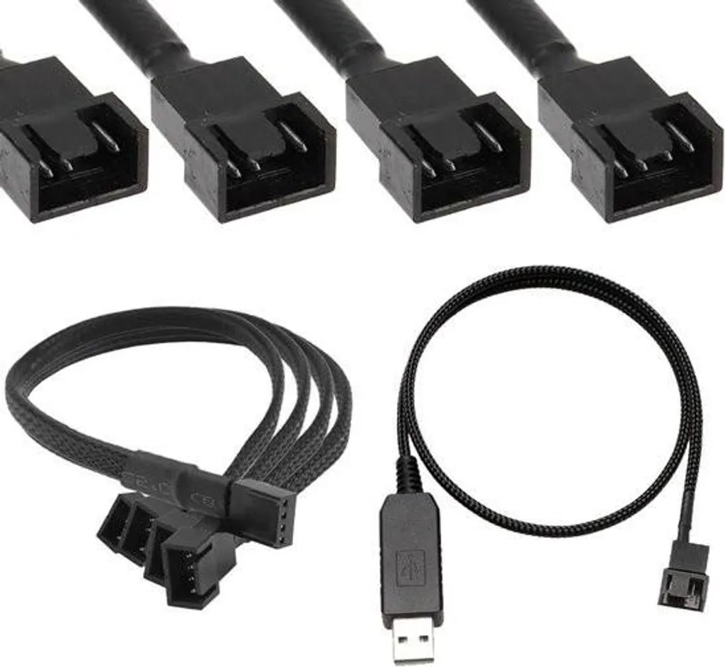 Adaptateur ventilateur USB 12V 55cm, 3x3 pôles + 1x4 pôles 12V