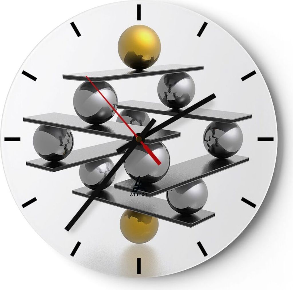 Wanduhr - Rund - Glasuhr - Gleichgewicht Struktur Stabilität Ball - 40x40cm - Schleichendes Uhrwerk - Lautlos - zum Aufhängen bereit - Dekoration...