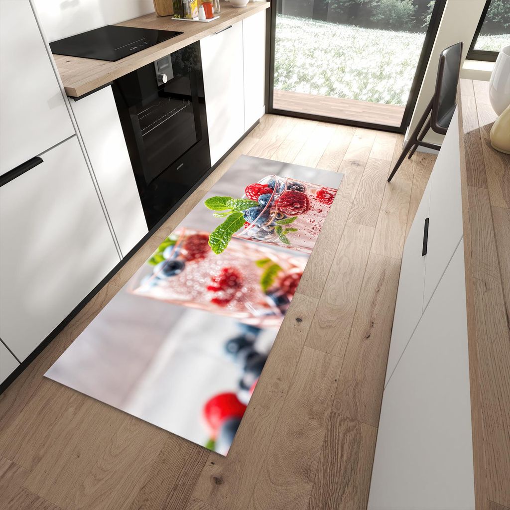 Küchenteppich 80x200cm rutschfest & abwischbar PVC Läufer - Cocktail Beeren