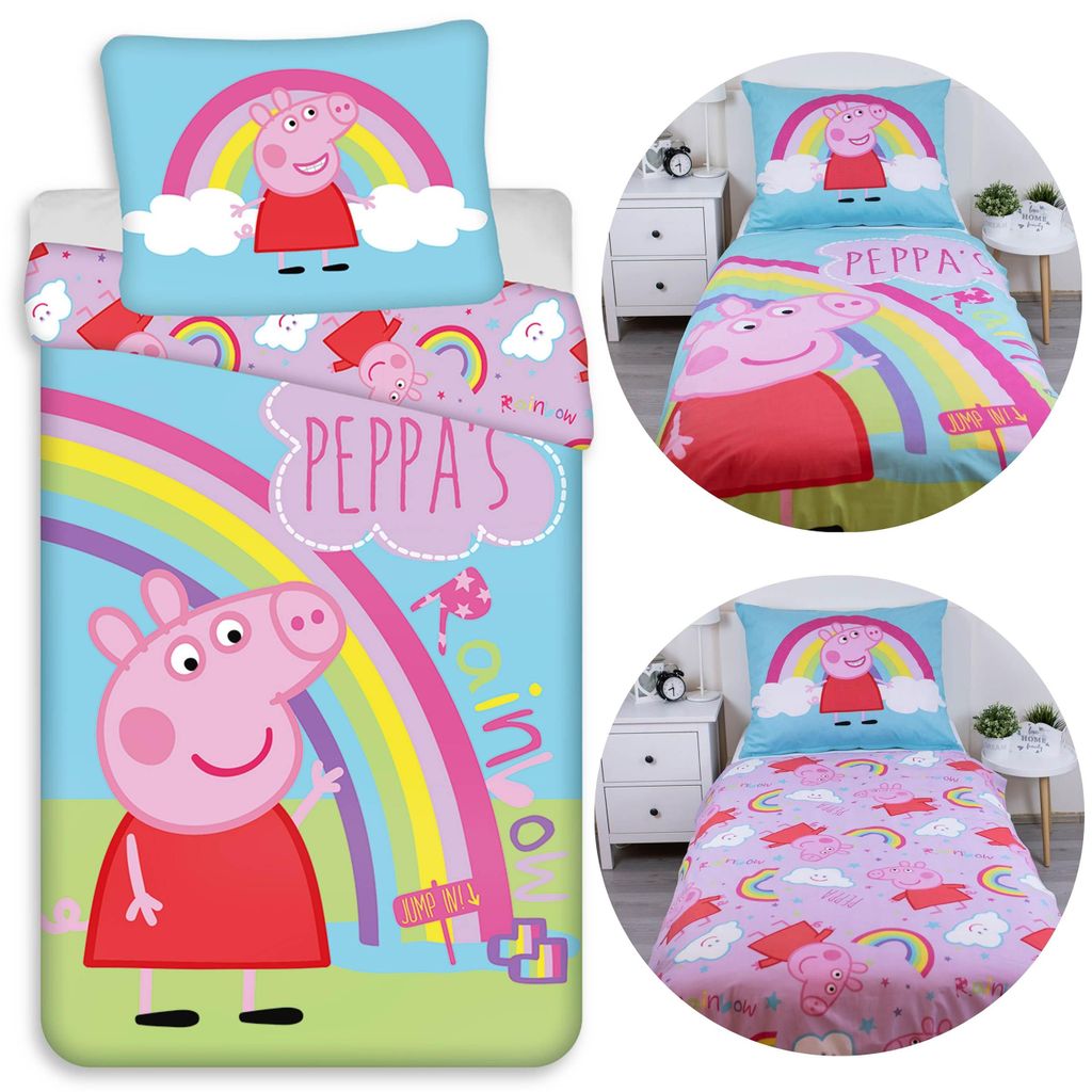 Peppa Wutz doppelseitige Kinderbettwäsche aus Baumwolle mit Reißverschluss, 100 % Baumwolle, 140 x 200 cm + 70 x 90 cm,