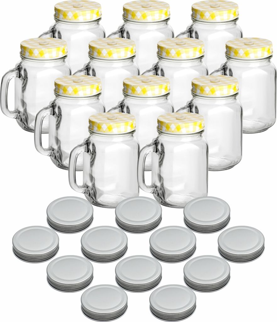 set di 12 bicchieri 450 ml con coperchio giallo, argento - Immagine del prodotto 