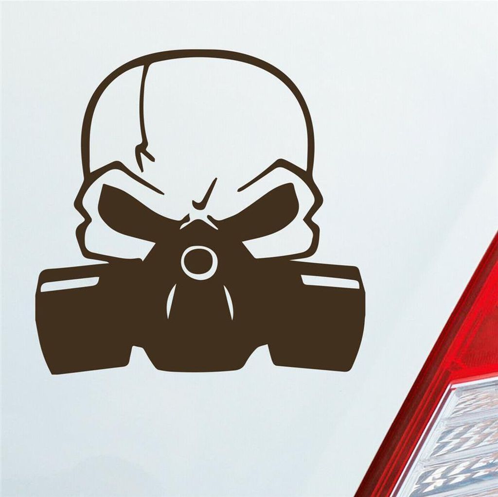 Auto Aufkleber Totenkopf mit Maske Gasmaske Skull Motorrad Bike 10x10 cm Braun Sticker Heckscheibenaufkleber