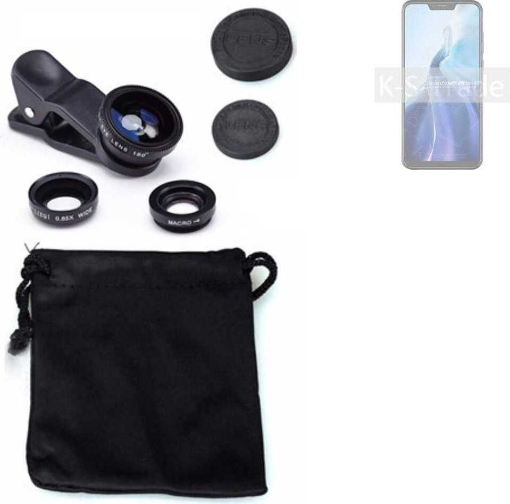 K-S-Trade Smartphone Kamera Linsen Set Kompatibel mit Cubot C20 3in1 Clip-On Kamera Adapter Macro Weitwinkel FishEye Fischauge Objektiv Linse
