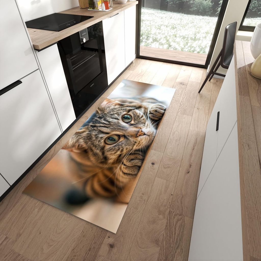Küchenteppich 80x200cm rutschfest & abwischbar PVC Läufer - Katzenschmuseerlebnis