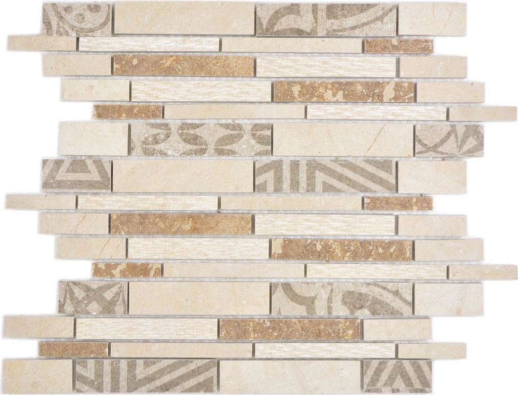 Verbund Marmor/Keramik mix beige 3F Mosaikfliese Wand Fliesenspiegel Küche Bad MOS180-B0327B_f