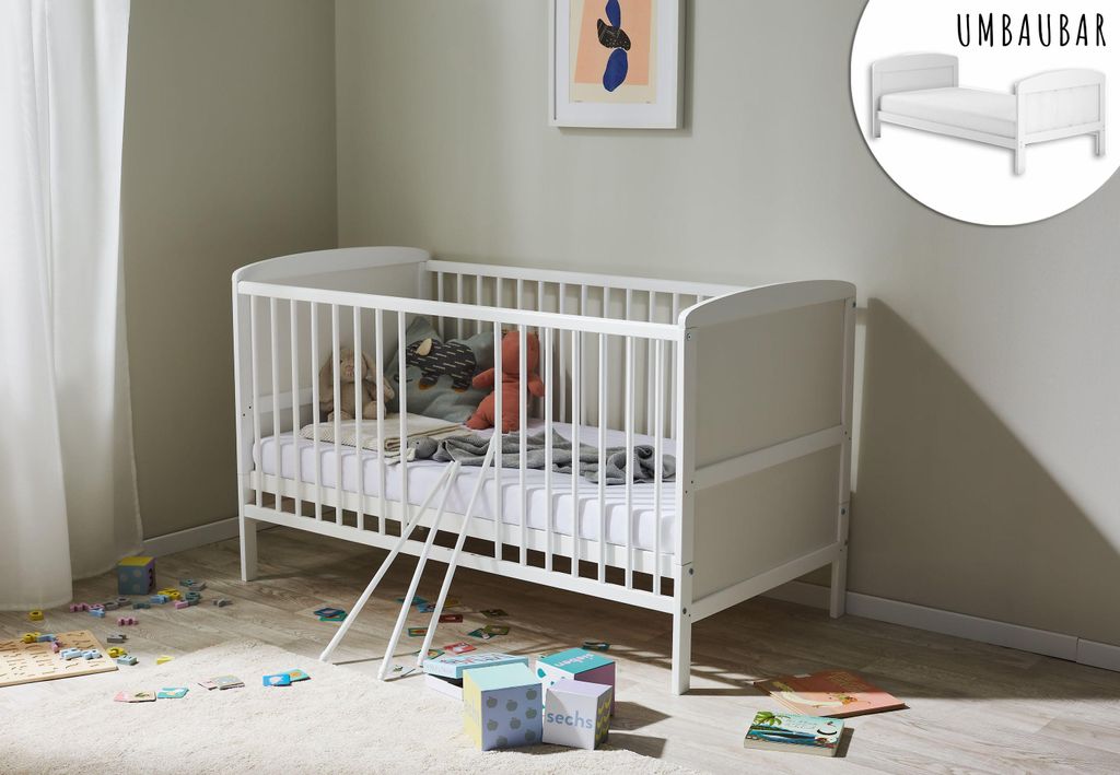 Babybett Kinderbett 70x140 cm Umbaubares Gitterbett Produktbild 